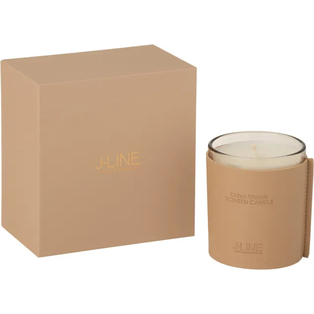 J-Line geurkaars Leder - Ochre Woods - glas - bruin - 40U