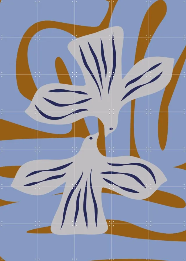 IXXI Cloudy Hug, Studio Wool - 100 x 140 cm - Grote wanddecoratie en posters - Surrealisme, Speels, Digitale Kunst, Line art, Abstract, Pop art, Art Wit / Bruin / Blauw