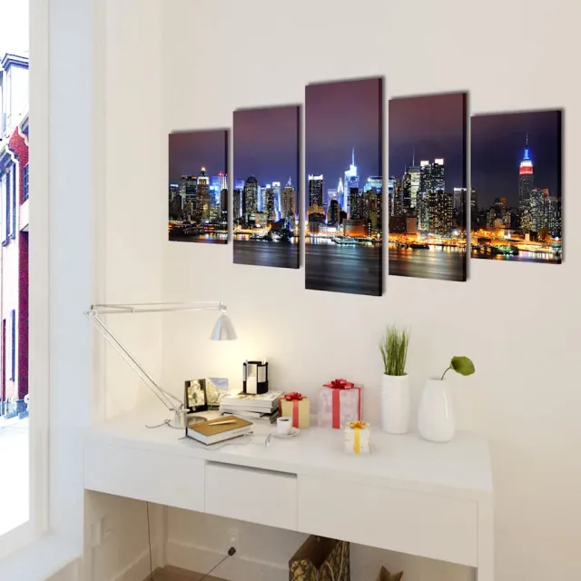 vidaXL Canvas muurdruk set Kleurrijke New York skyline 200 x 100 cm Meerkleurig