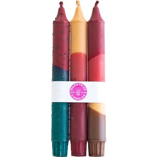 Nordtrice Dip Dye Dinerkaarsen Stearine - Kerst Kaarsen - Set van 3 - Nordtrice Winter Mix - Dennengroen Bordeaux Zand - 20 cm - Winter Kaarsen Winter Nude