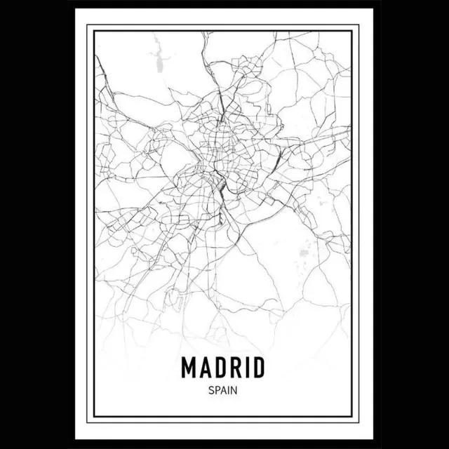 Punt. Poster - City Map Madrid - 84.1 X 59.4 Cm - Zwart En Wit Zwart Wit