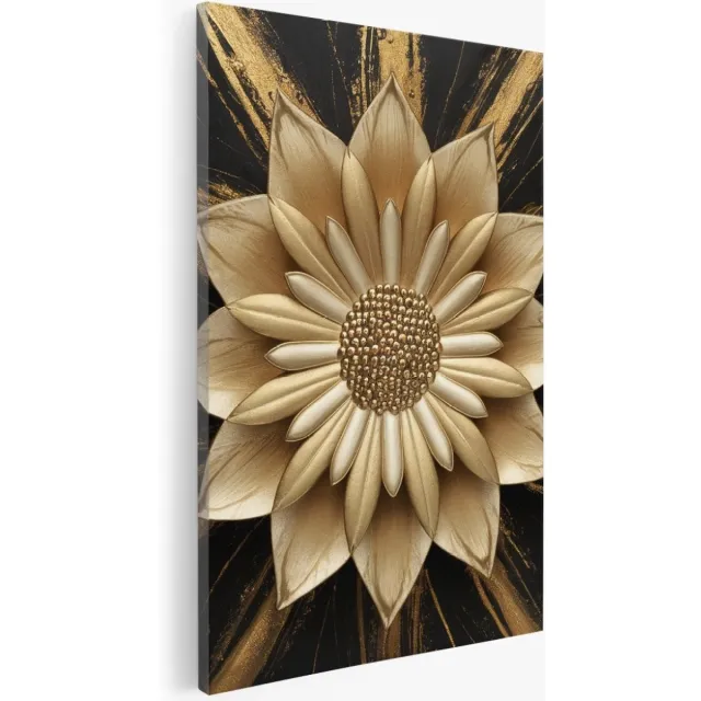 Saammp Canvas Schilderij - Goude Abstracte bloemen - Natuur - Abstract - 20x30 - Foto op canvas - Wanddecoratie - Muurdecoratie Woonkamer - Kantoor Decoratie Multicolor