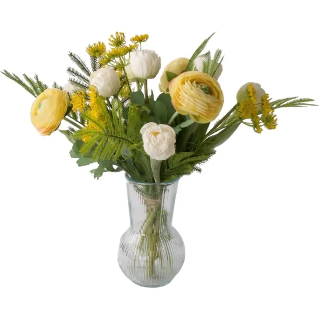 Winq Fris Voorjaarsboeket Kunstbloemen in Geel met Wit - Kunstbloemenboeket zijde - ex. vaas