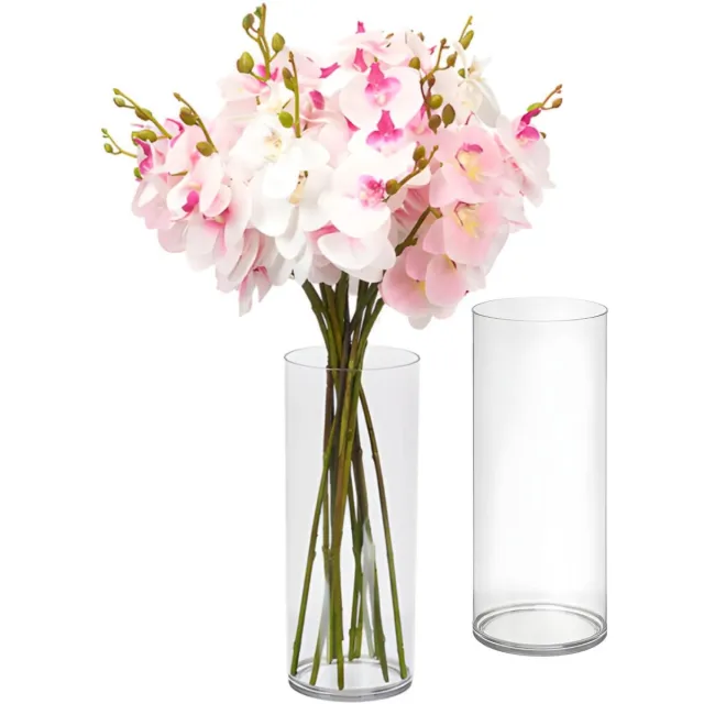 Giftdecor Bloemenvaas - 2x - helder acrylglas - D12 x H25 cm - cilinder - boeketvaas - 3 liter Transparant