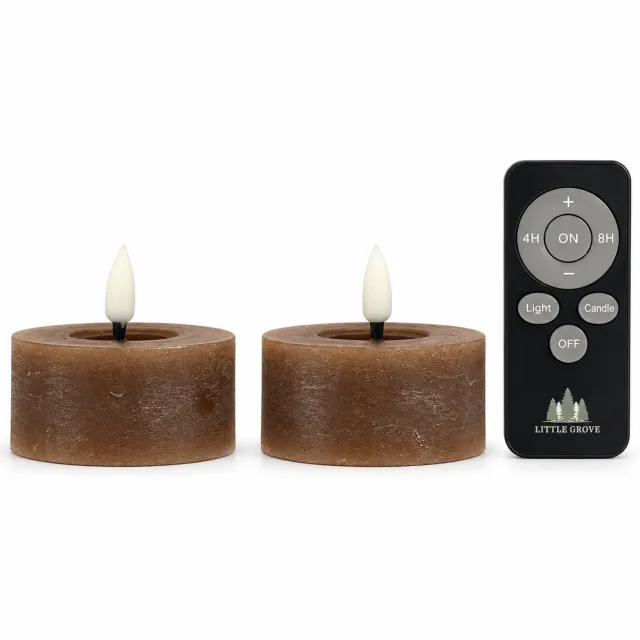 Little Grove set van 2 LED-theelichten van echte wax - Ø7x3 cm - Mocha