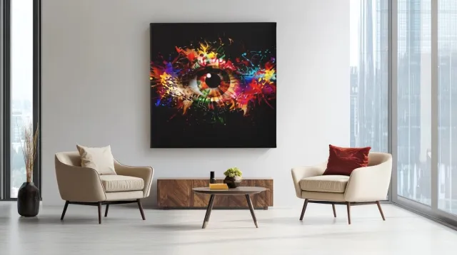 Trendex Global Vierkant Canvas Schilderij - Abstracte Oog - Kleurrijk - 100x100 cm