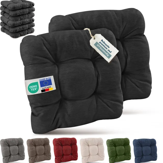 Beautissu HighLux SK Set van 8 Premium Stoelkussen 40x40 cm Antraciet UV-bestendig & Robuuste Zitkussen Stoel Outdoor 8 cm dik Tuin Stoel Kussen voor Balkonstoel Tuinstoel Zitkussen Indoor