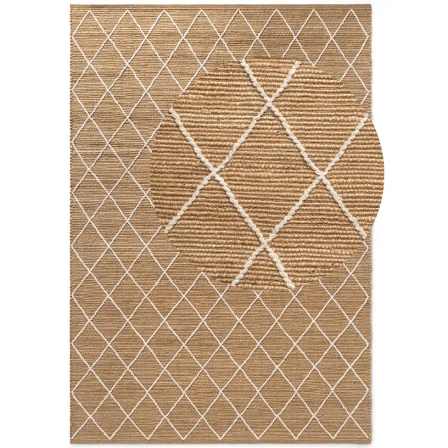 flycarpets Laagpolig Vloerkleed Kunu Jute - Naturel / Goud / Wit 120x180 cm
