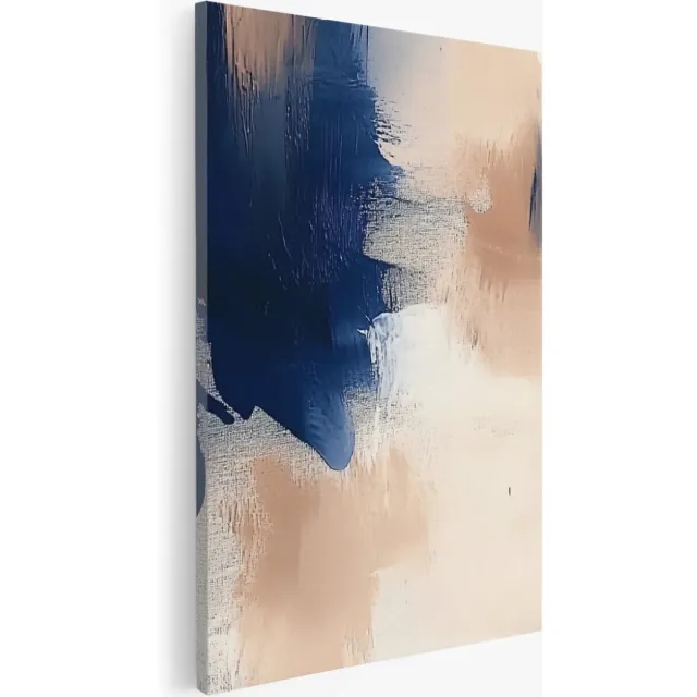 Saammp Canvas Schilderij - Blauw beige geveegde strepen- Abstract kunstwerk - 30x45 - Foto op canvas - Wanddecoratie - Muurdecoratie Woonkamer - Slaapkamer decoratie - Canvas Print Multicolor
