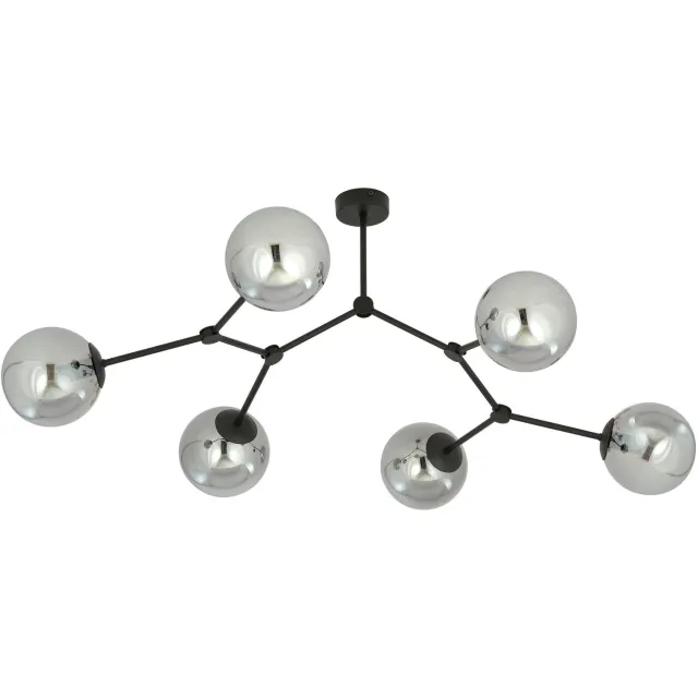 Emibig Viborg takvormige hanglamp met 6 gefumeerde bollen E14 - Perfecte sfeerverlichting voor elk interieur Zwartachtig