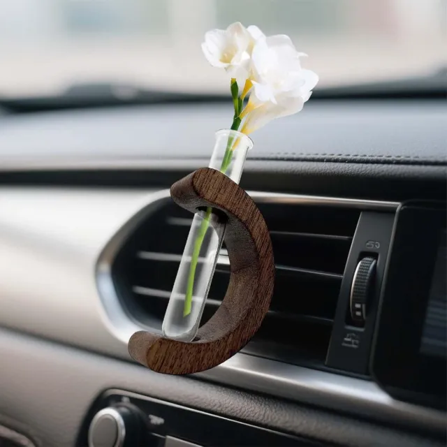 Famanu Glazen vaas met clip voor luchtinlaten, mini-bloemenvaas voor binnen, stijlvol en praktisch Transparant