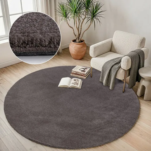 Muratap Comfy Premium - Rond Luxe Effen Vloerkleed Wasbaar Uni Taupe- 160 CM Ø