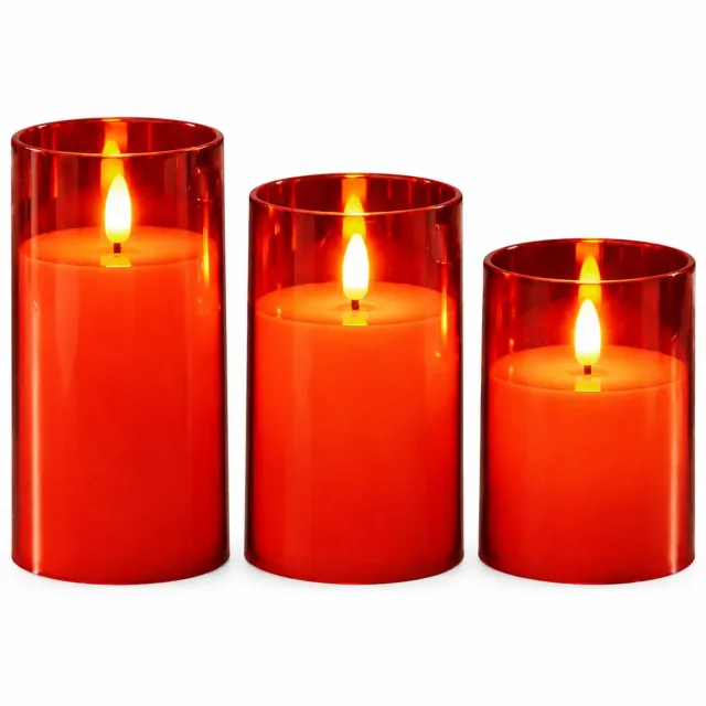 SWGOTA led kaarsen, rode set van 3 met puntvormige vlam, diameter 7,8 cm en hoogtes 10/12,5/15 cm, op batterijen, voor feestdecoratie, batterijen niet inbegrepen Rood