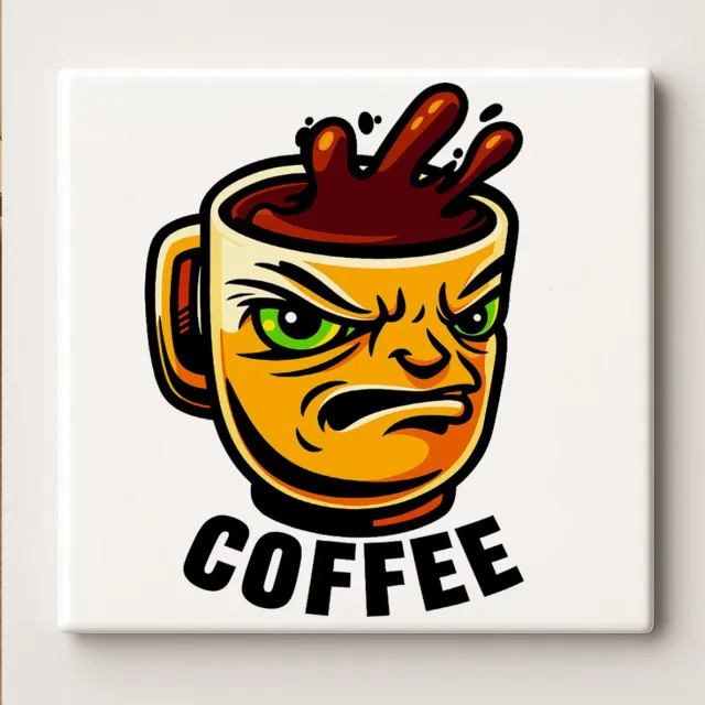 Nevolis Grappige Boze Koffiekop Tegel 15x15cm – Humoristische Wanddecoratie voor Keuken, Kantoor of Koffiehoek Multi Color