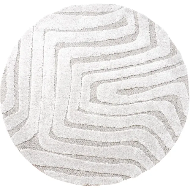 Veer Carpets Vloerkleed Lima Creme Rond ø160 cm - Design Hoog-Laag Vloerkleed met Grafisch Lijnenpatroon in Scandinavische / Japandi Stijl