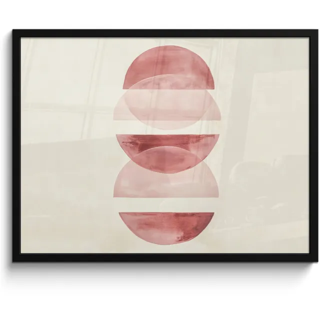 FrameYourWall Poster in lijst - Fotolijst 70x50 cm - Posters - Minimalistisch - Cirkels - Roze - Posterlijst zwart - Decoratie - Wanddecoratie woonkamer - Muurdecoratie slaapkamer
