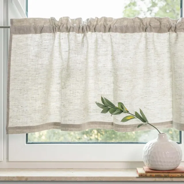 Ibenzoa Linnen Vitrage Bistrogordijnen voor Keuken en Badkamer in Landhuisstijl Beige 140x45 cm