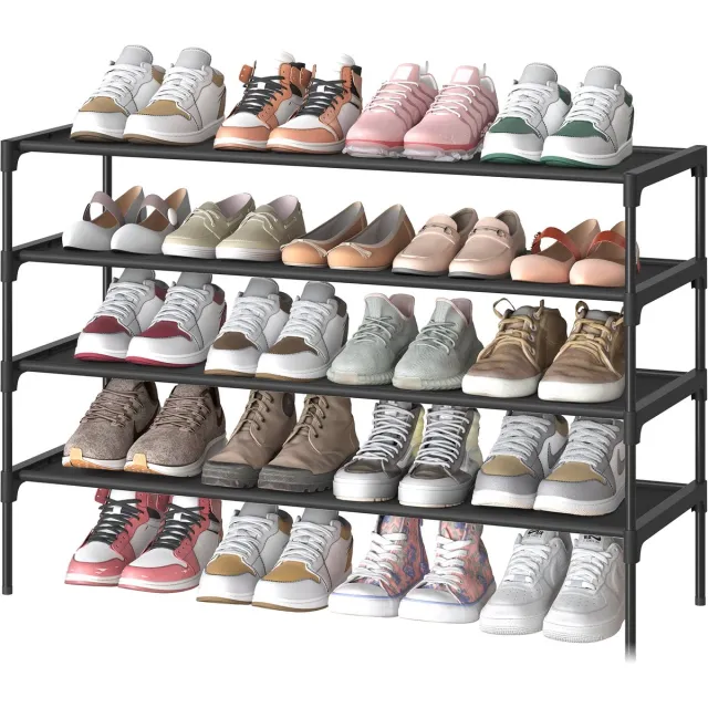 Songmics Schoenenrek - Schoenenrek 4 Lagen - Ruimtebesparend - Metalen Frame - Voor Hal Zwart