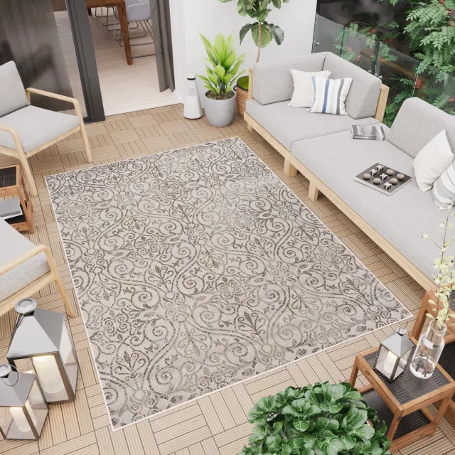 Tapiso Capri Vloerkleed Binnen Tuintapijt Modern Indoor Outdoor Creme1