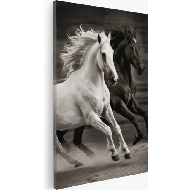 Saammp Canvas Schilderij - 2 Rennende Paarden - Natuur - Dieren - 20x30 - Foto op canvas - Wanddecoratie - Muurdecoratie Woonkamer - Slaapkamer decoratie - Canvas Print Multicolor