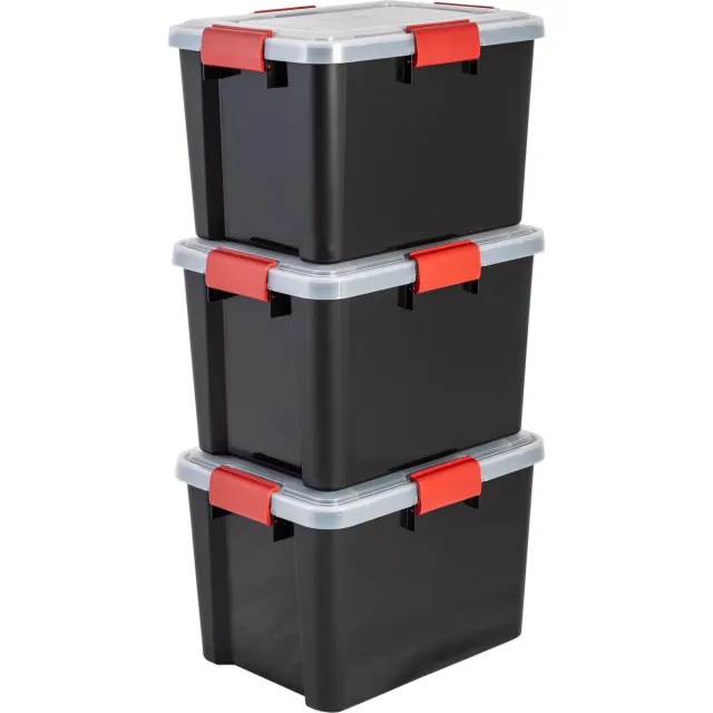 IRIS Airtight Opbergbox - 20L - Kunststof - Zwart/Rood - Set van 3