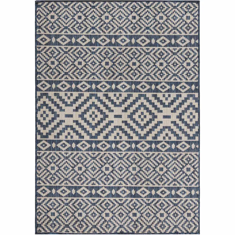 vidaXL Buitenkleed met patroon platgeweven 160x230 cm blauw
