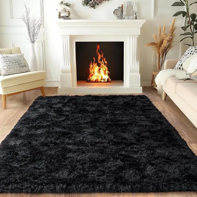 BSGIFT Vloerkleed - Hoogpolig tapijt - Woonkamer inrichten - Ultrazacht en pluizig - 120 x 160 cm - Zwart