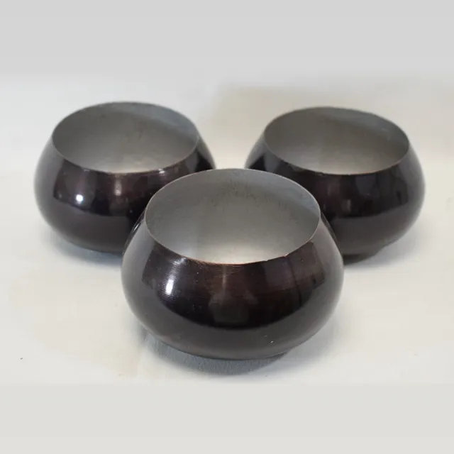 ZoeZo Design 3 stuks - waxinelichtjeshouder - donker bruin - grijs - metaal - iets hogere achterzijde - H 7 cm x Ø 10 cm