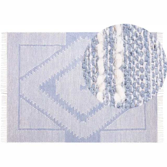 Beliani ANSAR - Laagpolig vloerkleed - Gebroken wit - 140 x 200 cm - Katoen Blauw
