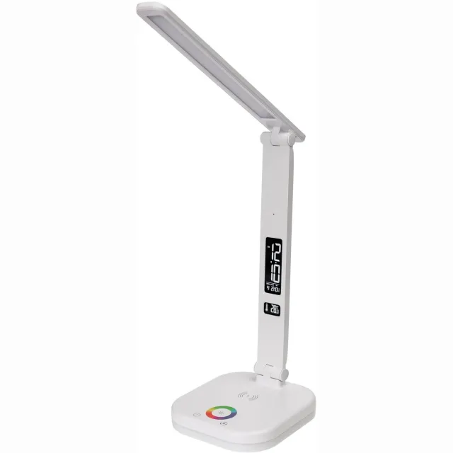 Platinet Bureaulamp LED - Draadloze oplader 5W - Wekker & Thermometer - Geschikt voor Smartphones - Wit