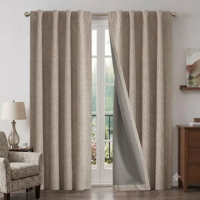 Maison Elara Verduisterende Linnen Gordijnen 2 Panelen 213 cm Lengte - Bordeaux - 100% Blackout Gordijn met Achtertab en Roedezak voor Slaapkamer Woonkamer (132 x 213 cm)