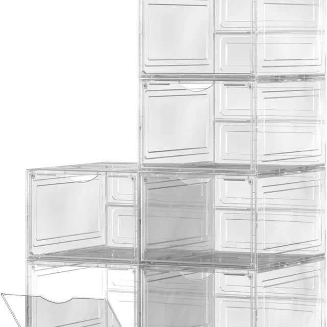 Songmics Schoenendozen – Set van 12 – Transparant wit – Stapelbaar – Voor schoenen tot maat 45 – 27 x 34,5 x 19 cm