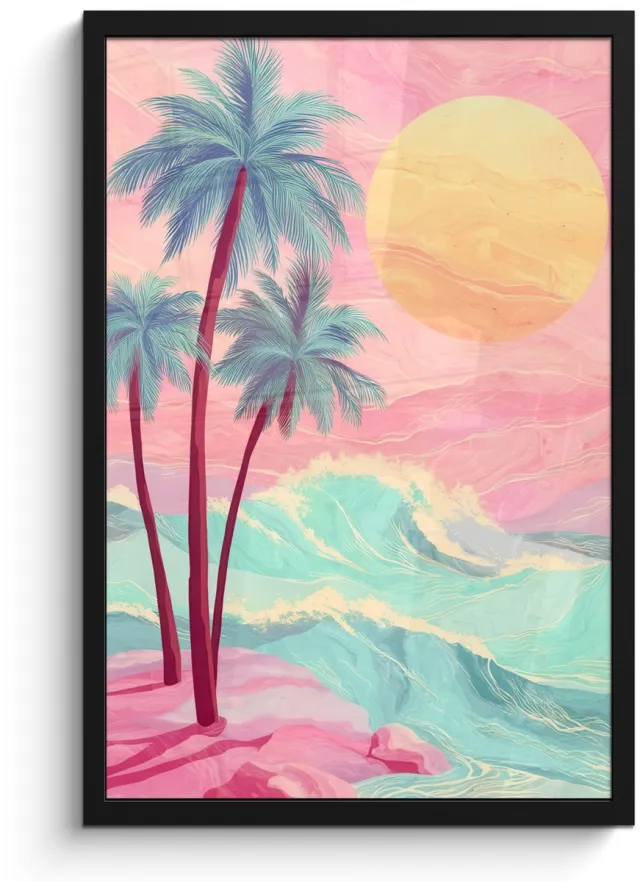 FrameYourWall Poster in lijst - Fotolijst 40x60 cm - Posters - Palmbomen - Golven - Zee - Posterlijst zwart - Decoratie - Wanddecoratie woonkamer - Muurdecoratie slaapkamer