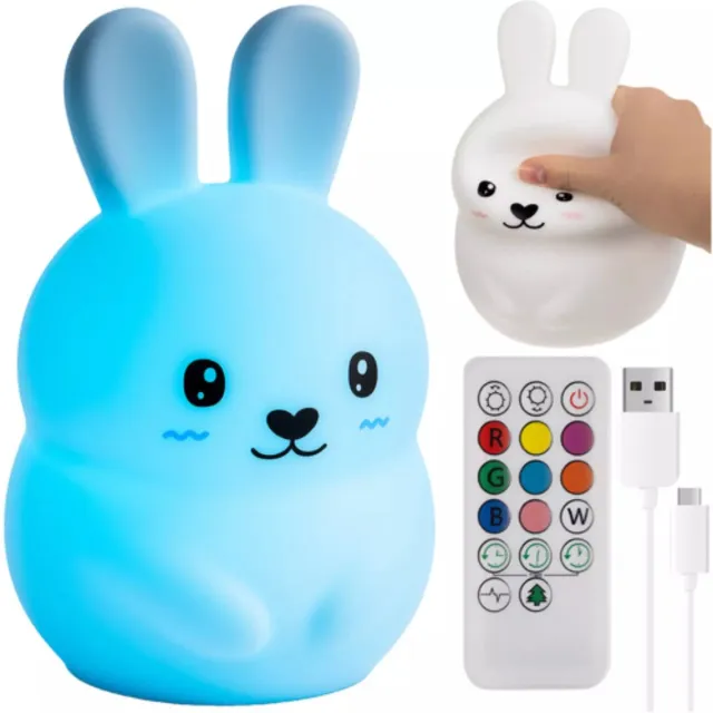 IZOXIS RGB nachtlamp konijn – met afstandsbediening – siliconen lamp met kleuren - met USB-oplader