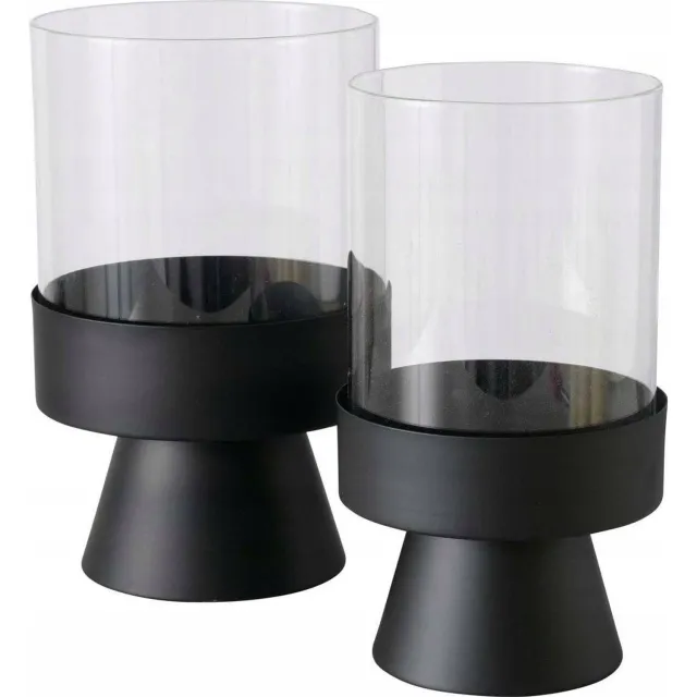 Boltze kandelaars Pallas - set van 2, zwart met glazen voet, modern