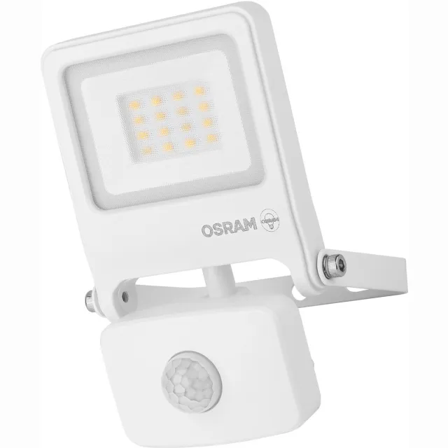 Osram ENDURA FLOOD PC 10W LED-schijnwerper met sensor, 3000K warmwit, 1000 lumen, IP44 witte schijnwerper IR-sensor 9 m, tijd/lux-functie, wit