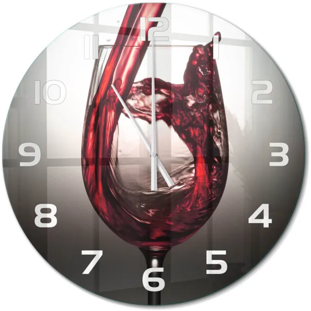 TULUP Wandklok - Rode wijn Glazen Wandklok Design - fi60 cm - Rood Klok Glas Met Opdruk - Witte handen - Ronde Klok - Wandklok Glas Met Motief - Decoratieve Glazen Klok