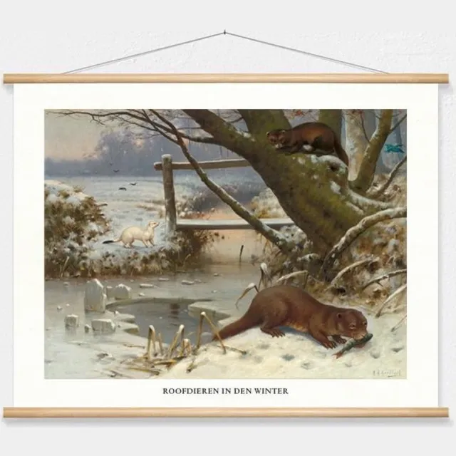 wallchart unlimited Schoolplaat 'Roofdieren in den winter' van M.A. Koekkoek wit