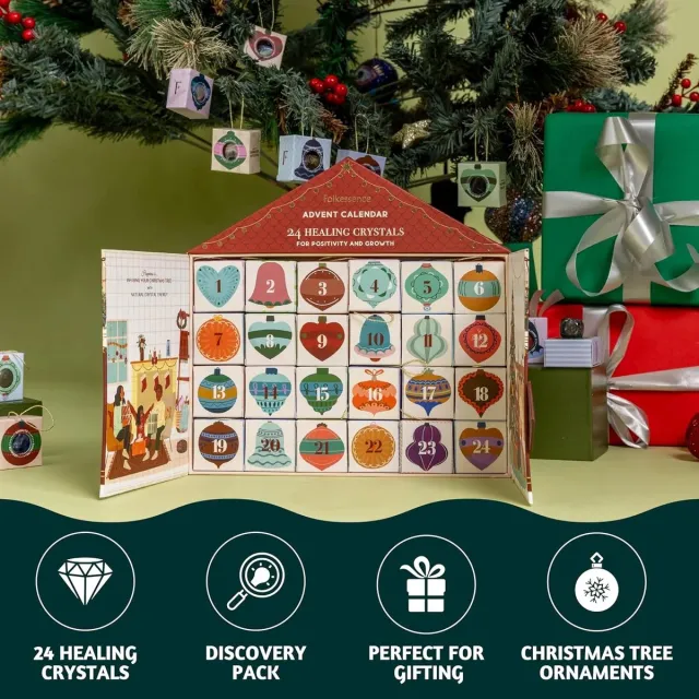 DSB Adventskalender – 24 Helende Kristallen – Edelstenen met Betekenis & Energie – Luxe Huisvormige Giftbox Rood