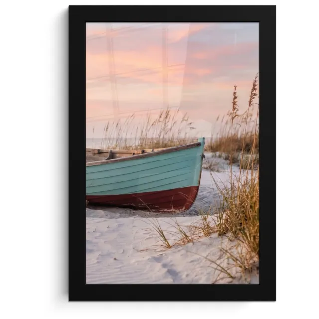 FrameYourWall Poster in lijst - Fotolijst 20x30 cm - Posters - Rustiek - Roeiboot - Zandstrand - Posterlijst zwart - Decoratie - Wanddecoratie woonkamer - Muurdecoratie slaapkamer