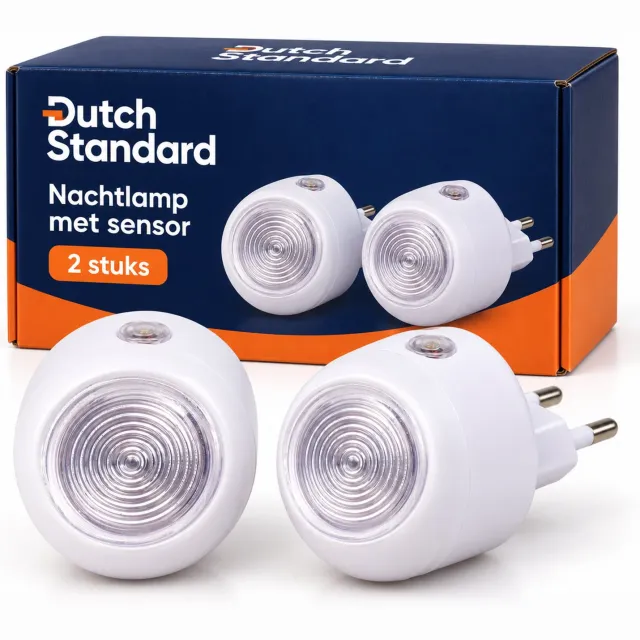 Dutch Standard nachtlamp met dag-/nachtsensor - 2 stuks - 360° draaibaar - stopcontact - 1 W - wit