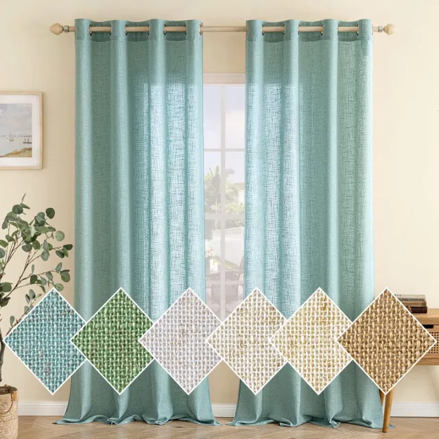 Unyqoos Gordijnen Set van 2: Linnenlook, Half-Transparant, Modern Design voor Woonkamer en Keuken, Turquoise groen
