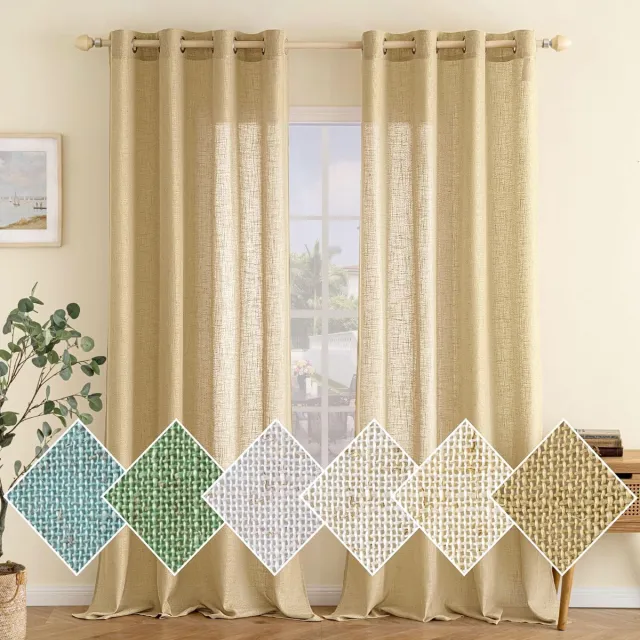 Unyqoos Moderne Semi-Transparante Gordijnen Met Linnenlook Voor Elke Kamer - Set Van 2 Stuks, 140 x 245 cm beige