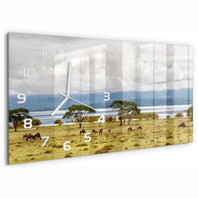 TULUP Wandklok - Naivasha-meer Gekleurde Glazen Klok - 60x30 cm - Groente Glazen Klok Met Print - Witte handen - Rechthoekige Klok - Moderne Wandklok Glas - Wandklok Glas Decoratie