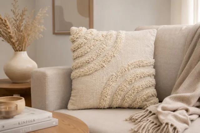 FERBELLA Silio Sierkussen – 40 x 40 cm – Katoen – beige tufted design