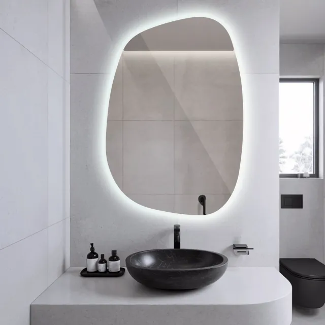 Coloray Toiletspiegel LED - Organisch Gevormde LED Spiegel - 49 cm x 34 cm - Grote Organische Spiegel Woonkamer LED - Organische Spiegel Met Verlichting - Koel Licht - Moderne LED Spiegel - Wandspiegel Slaapkamer Organisch LED Koel Wit