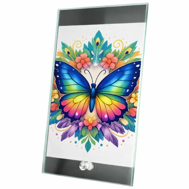Mr Cadeautjes Glasframe 15 x 23 - design Een trotse vlinder in een cirkel van grote, decoratieve vleu | cadeau Wit