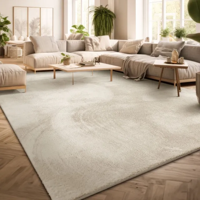 TT Home Woonkamer korte pool effen modern design wasbaar beige 3 140 x 200 cm Vierkant