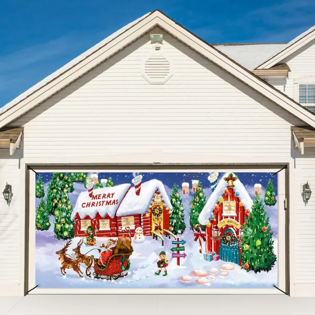 PEAM 6x13ft Grote Kerst Garage Deurbanner Outdoor Hangdecoratie Met Kerstman Sneeuwpop & Heilige Kerststal Voor Kerst En Nieuwjaar White and Red