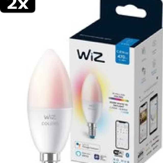 WiZ 2x WiZ Kaarslamp Slimme LED Verlichting - Gekleurd en Wit Licht - E14 - 40W - Mat - WiFi